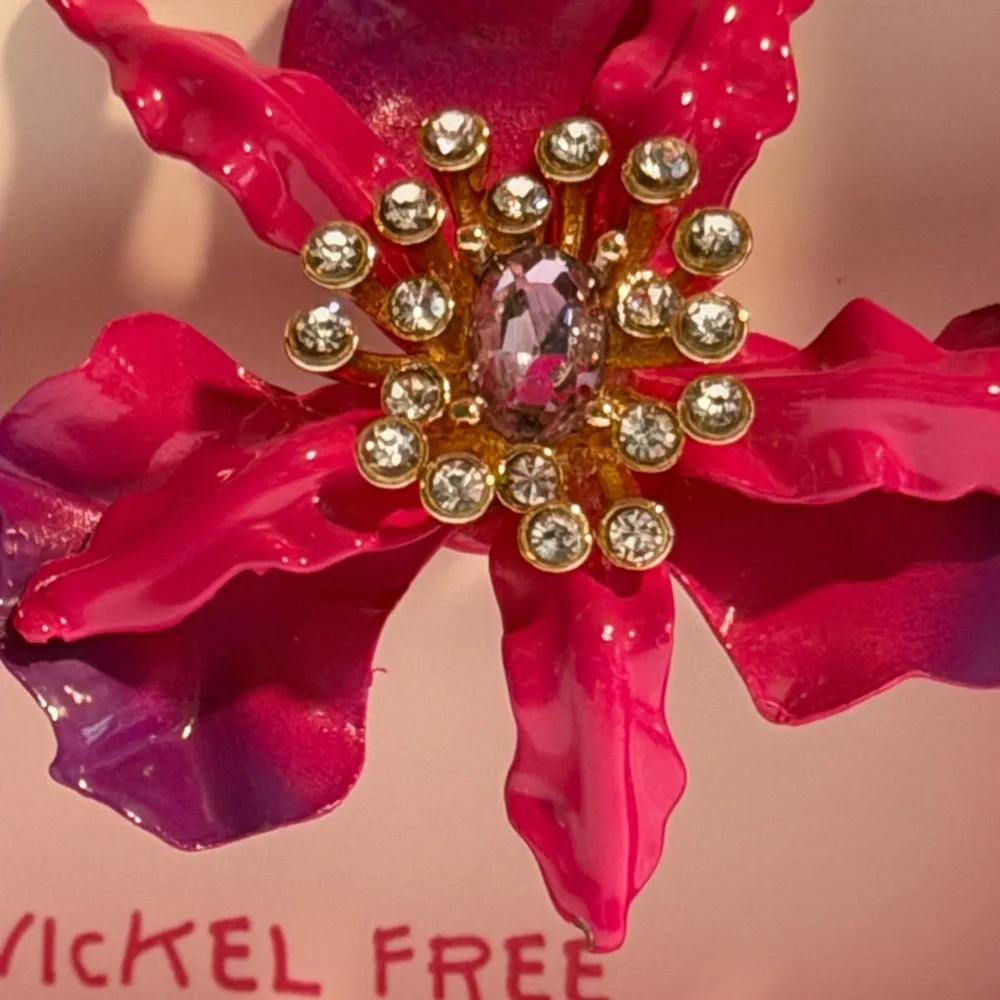 Betsey Johnson Gold Plated Rhinestone Orchid Stud earrings - Picture 3 of 4